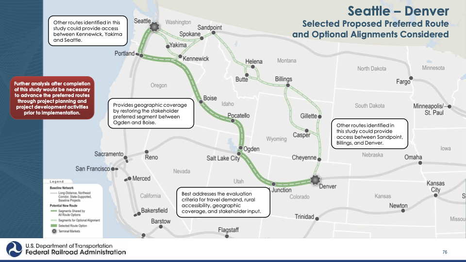 Seattle – Denver Selected Proposed Preferred Route and Optional Alignments Considered
